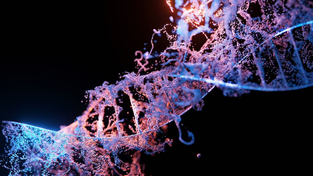 An image of a dna strand on a black background.